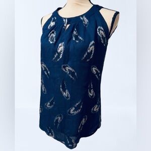 White House Black Market Blue Silver Cut Out Blouse